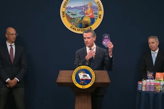 Governor Gavin Newsom during the press conference on the emergency regulations